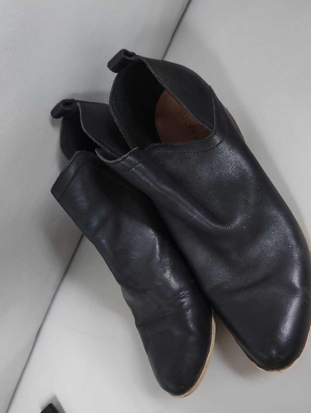 Lucky Brand Black Leather Slip-On Ankle Booties